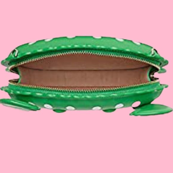 KATE SPADE NWT CLUTCH CRAB POLKA DOT GREEN WHITE SHELLY CROSSBODY BAG LEATHER - Picture 4 of 6